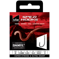 Spezi Worms - Haakmaat 2 | 0.30MM | 5.4KG | 12LBS | 60CM | 10 stuks